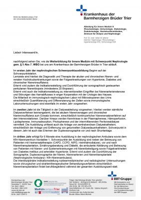 Infoflyer für die Weiterbildung für Innere Medizin mit Schwerpunkt Nephrologie gem. § 5 Abs 7. WBO